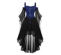 Gothic Dress Women's Off Shoulder Medieval Dresses Women's Bat Sleeve Mesh Patchwork Witch Dress Vampire Bandage Dress for Cosplay Party Halloween Carnival Costume Ruffle Witch Costumes Party Dress