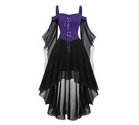 Gothic Dress Women's Off Shoulder Medieval Dresses Women's Bat Sleeve Mesh Patchwork Witch Dress Vampire Bandage Dress for Cosplay Party Halloween Carnival Costume Ruffle Witch Costumes Party Dress
