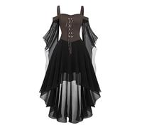 Gothic Dress Women's Off Shoulder Medieval Dresses Women's Bat Sleeve Mesh Patchwork Witch Dress Vampire Bandage Dress for Cosplay Party Halloween Carnival Costume Ruffle Witch Costumes Party Dress