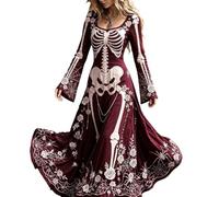 Gothic Dress Womens Plus Size Halloween Costume Spooky Skeleton Dresses | Witch Costume Halloween Costumes Adult Women Sexy Dresses Vintage Gothic Steampunk Medieval Renaissance Fancy Maxi Dress