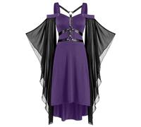 Gothic Dress Women's Vintage - Black Medieval Dresses Women's Bat Sleeve Tied Waist Retro Maxi Dress Cosplay Witch Dress Vampire Party Dress Halloween Carnival Party Costume Ruffle Outfit