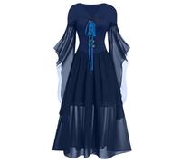 Gothic Dress Women's Witches Medieval Maxi Dress Women's Batwing Sleeves Festive Vintage Witch Dress Carnival Witch Outfit Vampire Bandage Dress for Cosplay Party Fancy Dress Outfit Pleated Dress