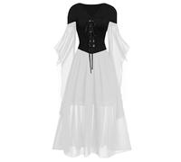 Gothic Dress Women's Witches Medieval Maxi Dress Women's Batwing Sleeves Festive Vintage Witch Dress Carnival Witch Costume Vampire Bandage Dress for Cosplay Party Fancy Dress Outfit Pleated Dress
