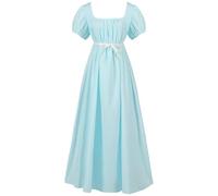 Gothic Dresses for Women Halloween Lace-Up Short Sleeve Ball Gown Dress Renaissance Costume Corset Pirate Plus Size Maxi Midi Vampire Medieval Evening Punk Steampunk Dress, Light Blue, L