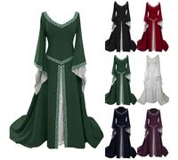 Gothic Dresses for Women, Medieval Costume Women Renaissance Dress Plus Size Ladies Vintage V Neck Gothic Cosplay Halloween Witch, Green, XL