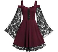 Gothic Dresses for Women Medieval Renaissance Costumes Plus Size Halloween Vampire Witch Dress Fairy Steampunk Clothes, A-red, 20-22