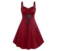 Gothic Dresses for Women UK Halloween Costume Lace up Sleeveless Swing A Line Dress Ladies Steampunk Y2K Dress Womens Renaissance Medieval Dresses for Party Prom Evening Cosplay Red