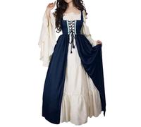 Gothic Dresses, Renaissance Dresses for Women Vintage Medieval Halloween Costume Off The Shoulder Flare Sleeves Victorian Outfit, Navy, S