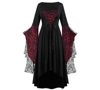 Gothic Dresses Women Clearance Skull Lace Print Lace-up Dress Bat Long Sleeve Halloween Dress Ladies Court Dress Renaissance Medieval Victorian Retro Dress Rockabilly Swing Goth 80s Fancy Dress S-5XL