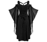 Gothic Dresses Women's Bat Sleeve Medieval Vampire Dresses Women's Knee-Length Mesh Patchwork Witch Dress Cosplay Carnival