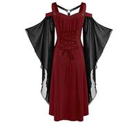 Gothic Dresses Women's Bat Sleeve Medieval Vampire Dresses Women's Knee-Length Mesh Patchwork Witch Dress Cosplay Carnival