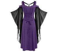 Gothic Dresses Women's Bat Sleeve Medieval Vampire Dresses Women's Knee-Length Mesh Patchwork Witch Dress Cosplay Carnival