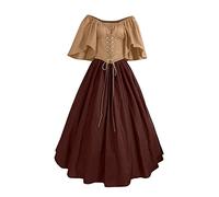Gothic Dresses Womens Clearance Round Neck Lace-up Court Puffy Dress Flare Sleeve Off Shoulder Medieval Vintage Dresses with Corset Patchwork Ball Gown Dress Retro Renaissance A-line Swing Dress S-XXL