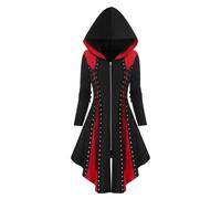 Gothic Dresses Women's with Zip, Steampunk Midi Dress Women's with Hood Medieval Long Sleeve Hooded Dress Renaissance Punk Party Dress Halloween Dress Carnival Party Black Medieval Dress