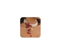 Gothic Dripping Blood Pearl Necklace for Women Layered Pearl Choker Necklace Punk Halloween Necklaces Halloween Party Vampire Costume Accessory, no, Metal, No Gemstone