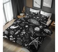 Gothic Duvet Cover King Size Bedding Sets, Halloween Witch Pattern, Reversible Design Bedroom Decor Bed Quilt Cover with 2 Pillowcases, Microfiber, Zip - SMK19523