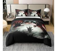 Gothic Duvet Cover Set Hand Halloween Cotton Comforter Cover, Night Moon Silhouette Single Bedding Sets, Spooky Dark Shadows Bed Set