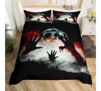 Gothic Duvet Cover Set Hand Halloween King Bedding Sets, Night Moon Silhouette Comforter Cover Spooky Dark Shadows Bed Sets