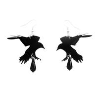 Gothic Earrings Black/Red Crystal Dangle Drop Earrings Punk Black Crow Earrings Vintage Crow Earrings Cosplay Party Jewelry for Women (Blcak)