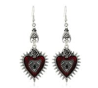 Gothic Earrings for Women Vintage Rose Flower Red Heart Drop Dangle Earrings Punk Evil Eye Horror Cosplay Party Costume Jewelry (Silver)