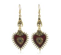 Gothic Earrings for Women Vintage Rose Flower Red Heart Drop Dangle Earrings Punk Evil Eye Horror Cosplay Party Costume Jewelry (Gold)