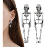 Gothic Earrings, Halloween Skull Skeleton Earrings, Vintage Inspired Silver Plated Dangle Jewellery for Man and Women