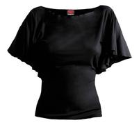 GOTHIC ELEGANCE - Boat Neck Bat Sleeve Top Black Spiral Black XXXL