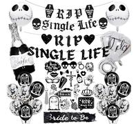 Gothic Engagement Party Decorations Set - 45Pcs Rip Single Life Banner Bride to Be Sash Black Photo Props Latex Balloons for Hen Do Bachelorette Wedding Bridal Shower Supplies