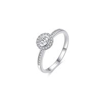 Gothic Engagement Ring, Bridal Wedding Rings Classic Halo Flower Design with 0.5ct Round Lab Diamond and Moissanite 14K White Gold Size K 1/2
