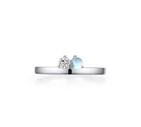 Gothic Engagement Ring, Mom Rings for Women Simple Design with Round Moissanite and Moonstone 0.25ct 18K White Gold Size O 1/2