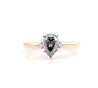 Gothic Engagement Ring, Ring Bands Teardrop with 3Ct Gray Moissanite 9K Rose Gold Size M 1/2