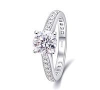 Gothic Engagement Ring, Wedding Rings for Women Set Solitaire Ring with 0.5ct 4-Prong Round Moissanite 18.1K White Gold Size Q 1/2