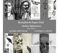 Gothic Ephemera Scrapbook Paper Pad: 24 Single Sided Sheets of Decorative Paper for Junk Journals, Scrapbooking, Decoupage, Paper Crafts and More 8.5" x 8.5" Skulls, Reavens, Skeletons and Hearts