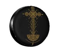 Gothic Esoteric Sigil Cross Art Dark Academia Symbol Tire Cover Waterproof Spare Wheel Cover Dustproof Tire Storage Bag For Trailer Caravan Suv 14inch