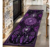 Gothic Evil Eye Runner Rug, Purple Celestial Moon Phase Mat 80x300cm | Mystical Zodiac Constellation Carpet, Witchy Dreamcatcher Floor Decor for Tarot Room, Lounge and Hallway