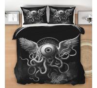 Gothic Eye Duvet Cover Set, Angel Wings Reversible Bedding Set, Octopus Tentacles Polycotton 3 pcs Lightweight Premium Quilt Cover Set for All Seasons With Zipper (Black White, Single) H218c
