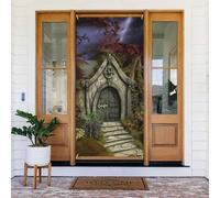 Gothic Fairy Garden Door Cover Decorations, Welcome Door Banner Backdrop Seasonal Spring Summer Porch Banner Sign Photo Background for Indoor Outdoor Party Decor 72.8 x 35.4 Inch