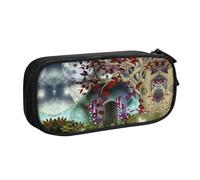 Gothic Fairy Garden Large Capacity Double Layer Pencil Case,Customizable Full Print Polyester Fabric Organizer-School, Office, Travel Makeup Pouch