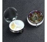 Gothic Fairy Garden Pill Box with Mirror 3 Compartment Decorative Pill Case for Purse or Pocket Small Round Pill Organizer Weekly Metal Medicine Tablet Vitamin Holder Travel Gift