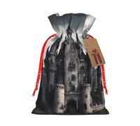 Gothic Fairy Tale Castle03 Print Christmas Drawstring Holiday Candy Bag Xmas Sacks Reusable Wrapping Bags Party Favor