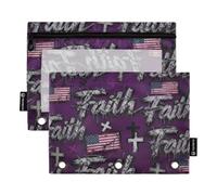Gothic Faith Flag Purple Pencil Binder pouching with Clear Window Plastic Pencil case in Assorted Colors 3 Hole Punched folders School Class Office Organizers Multicolored 2 PCS