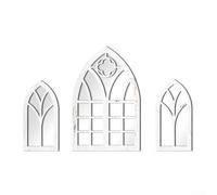 Gothic Fake For Window Mirror 3-Pack, Self-Adhesive Acrylic Wall Stickers with Wooden Frame, 42x25cm Decor for Living Room Bedroom Hallway, Black and White(MZ487 A)