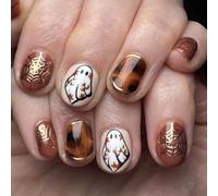 Gothic Fake Nail Short Oval ABS Matte Finish Halloween Spider Web Design Press On Nail Of Nail Party Halloween Fake Nail Ab