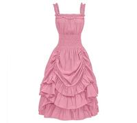 Gothic Fancy Dress Women A-Line Maxi Dress Ladies Vintage Corset Dresses with Flared Skirt & Chiffon Sleeves, Victorian Court Dressing Gown Steampunk Witch Princess Cosplay Costume for Girl B-Pink