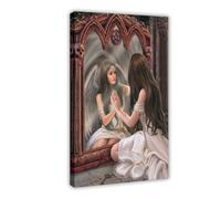 Gothic Fantasy Mirror Angel Art - Dark Surrealist Girl's Reflection Canvas Poster Bedroom Decor Landscape Office Room Decor Gift 20x30inch(50x75cm)