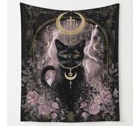 Gothic Fantasy Print Blanket Throws Mystical Black Cat Moon Rose Throw Blankets Soft Cozy Fleece Plush Flannel Bedding Blanket for Kids Adults Couch Travel 150 x 200 cm Black