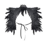 Gothic Feather Cape Shrug Shawl Shoulder Wrap Lace Collar Punk Victorian Feathered Cloak Poncho Scarf Halloween Carnival Dress up Witch Raven Costume for Men Women Cosplay Christmas Stage Show Decor