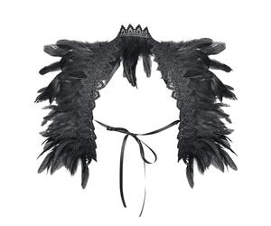 Gothic Feather Cape Shrug Shawl Shoulder Wrap Lace Collar Punk Victorian Feathered Cloak Poncho Scarf Halloween Carnival Dress up Witch Raven Costume for Men Women Cosplay Christmas Stage Show Decor