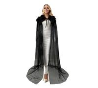 Gothic Feather Cloak Tulle Cape Shawls with Feather Shrug Collar Punk Feathered Cloak Mesh Poncho Vampire Evil Witch Costume for Men Women Halloween Cosplay Carnival Dress Up Party Stage Show Decor