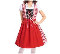 Gothic Feather Skirt Carnival Bavarian National Traditional Costume Red Checkered Oktoberfest(Red,M)